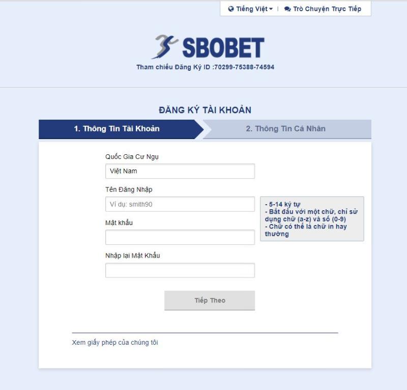 Đăng ký tài khoản tại SBOBET rất đơn giản và dễ dàng 